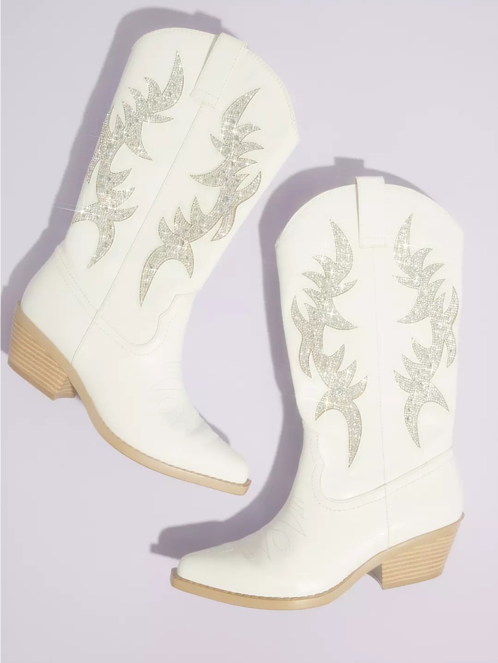 Betsey Johnson White Rhinestone Cowboy Boots Size 7